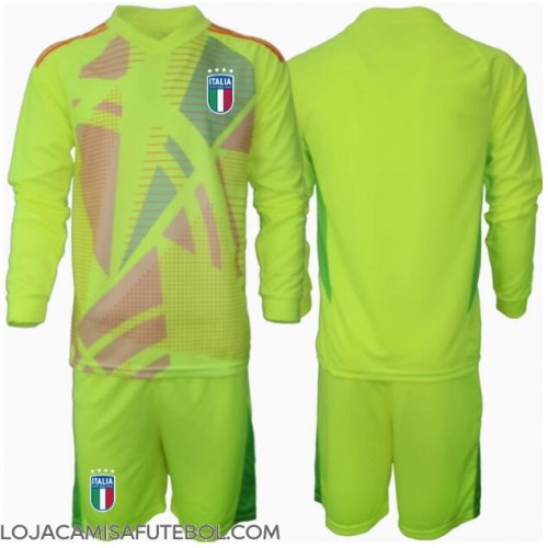Camisa de Futebol Itália Goleiro Equipamento Principal Infantil Europeu 2024 Manga Comprida (+ Calças curtas)